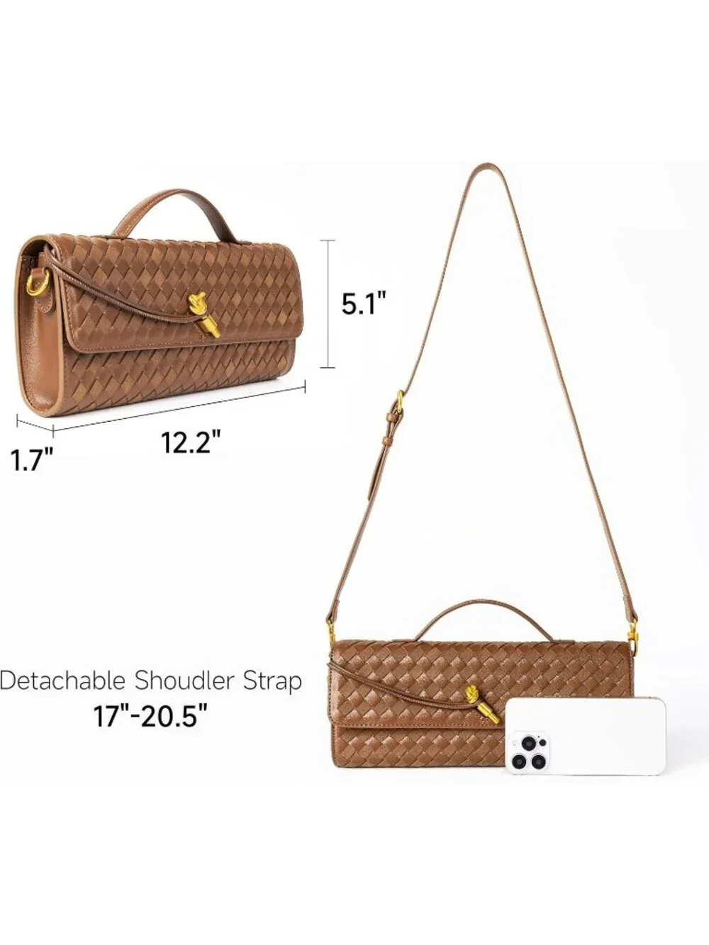 Women Chestnut Woven Leather Suede Woven Clutch Purse For Evening Crossbody Bag